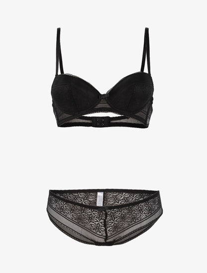Ensemble dentelle à maille et culotte - noir - 3