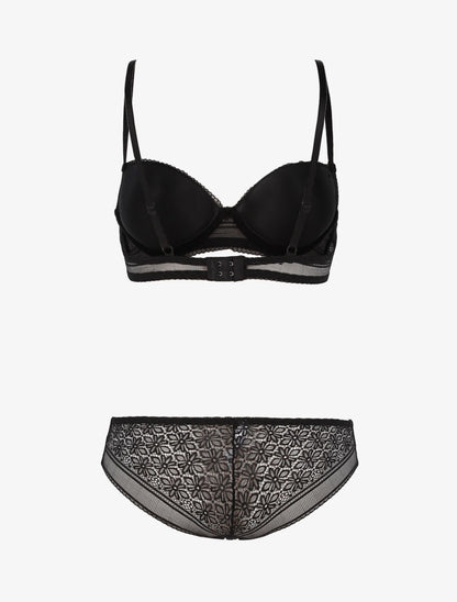 Ensemble dentelle à maille et culotte - noir - 2