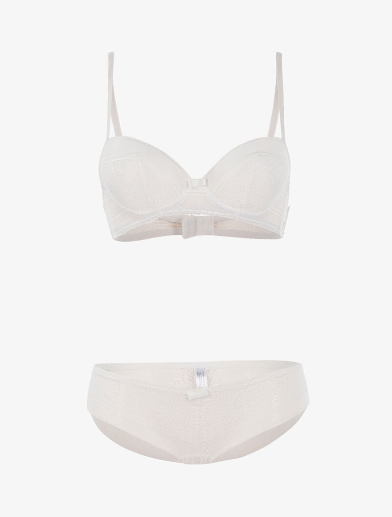 Ensemble dentelle à maille et culotte - blanc - 1