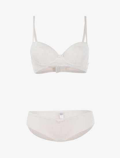Ensemble dentelle à maille et culotte - blanc - 1
