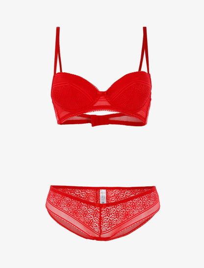 Ensemble dentelle à maille et culotte - rouge - 1