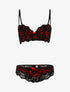 Ensemble dentelle doublée et tanga - noir/rouge - 1