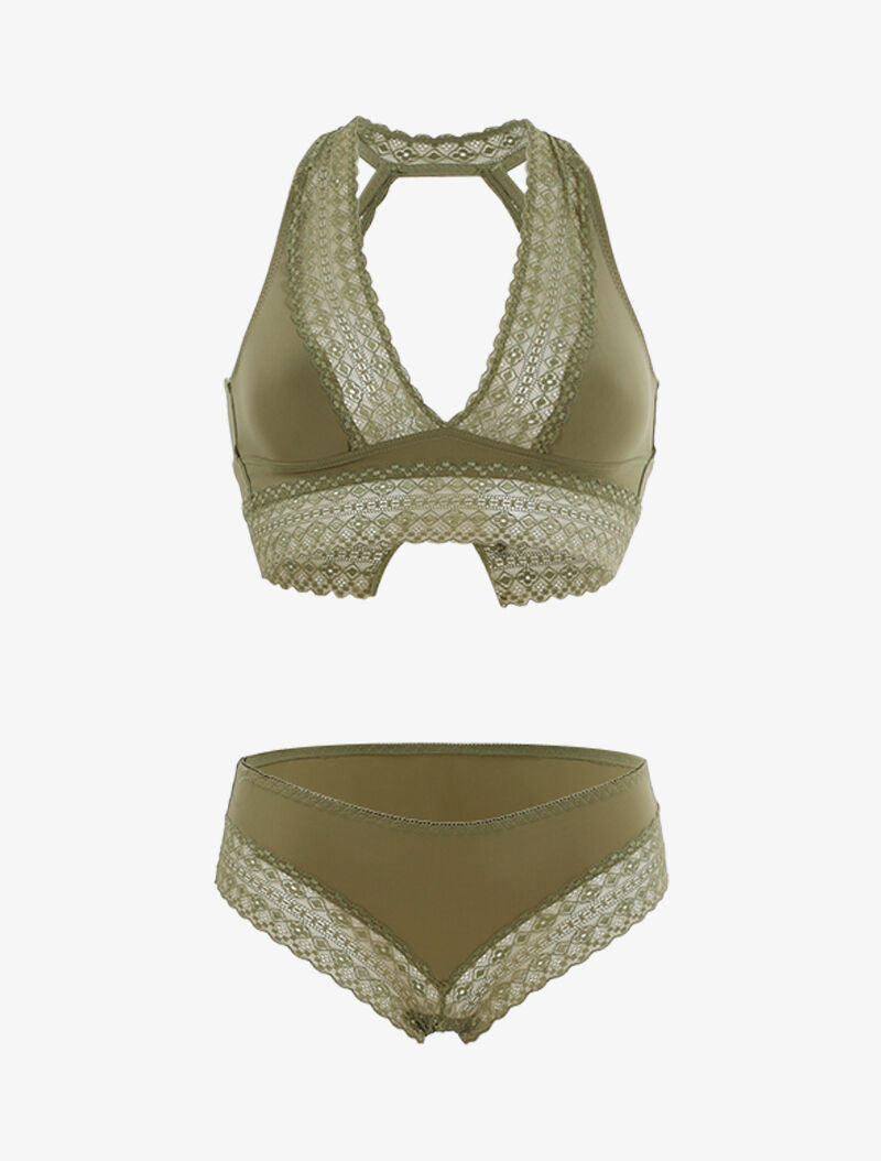 Ensemble fin à bande dentelle - kaki - 3