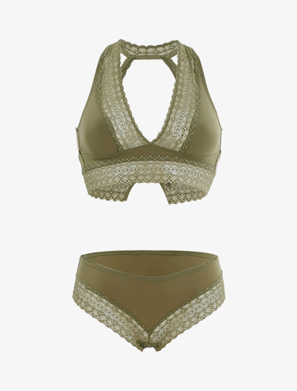 Ensemble fin à bande dentelle - kaki - 3