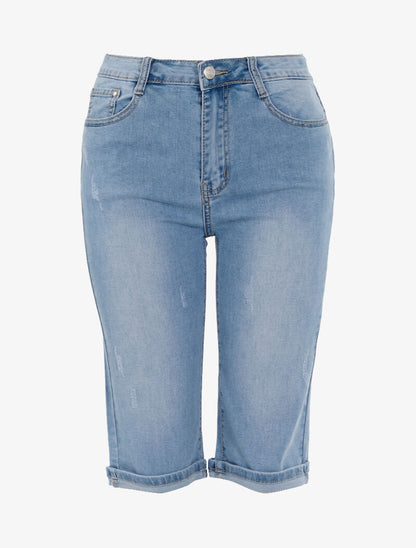 Bermuda éraflé coupe droite - bleu denim - 3