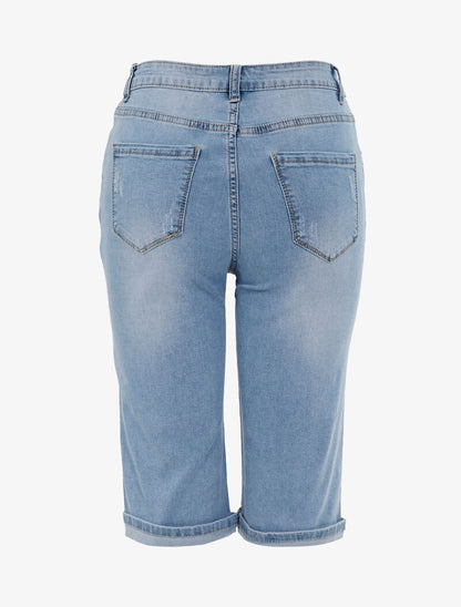 Bermuda éraflé coupe droite - bleu denim - 2
