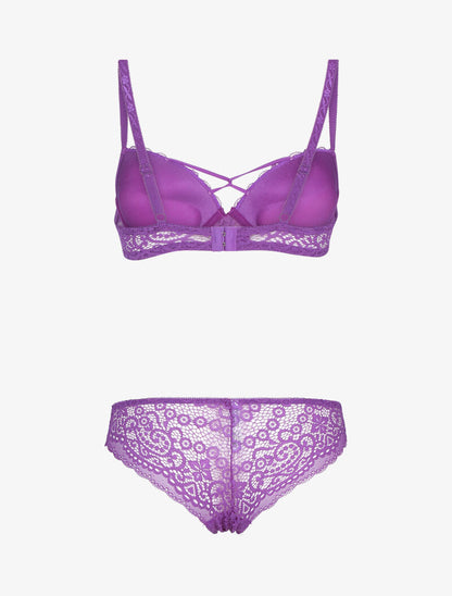 Ensemble en dentelle et détails entrelacés - violet - 2
