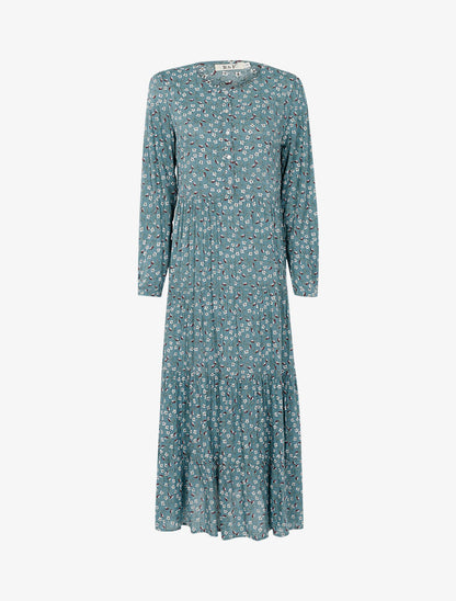 Robe longue trapèze fleurie - bleu - 1