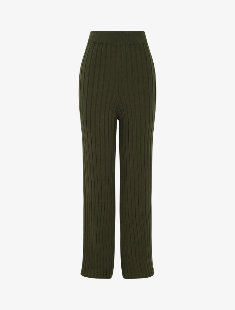 Pantalon en maille côtelée - kaki - 3