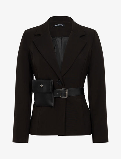 Veste droite à ceinture pochette - noir - 1