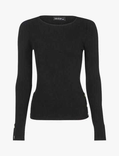 Pull doux à détails boutonnés - noir - 1