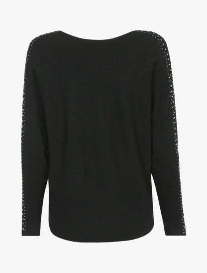 Pull doux à manches ajourées et cloutées - noir - 2