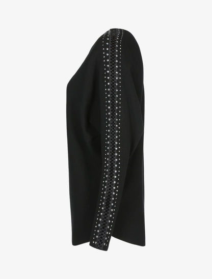 Pull doux à manches ajourées et cloutées - noir - 3
