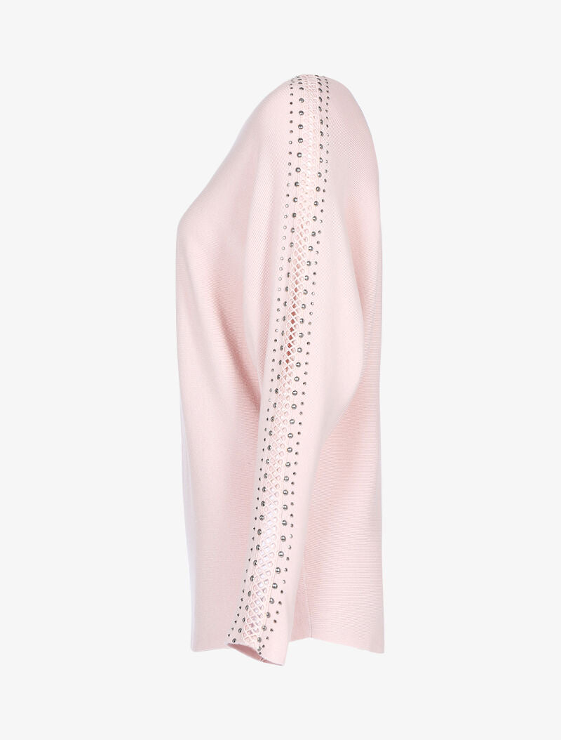 Pull doux à manches ajourées et cloutées - rose orange - 3