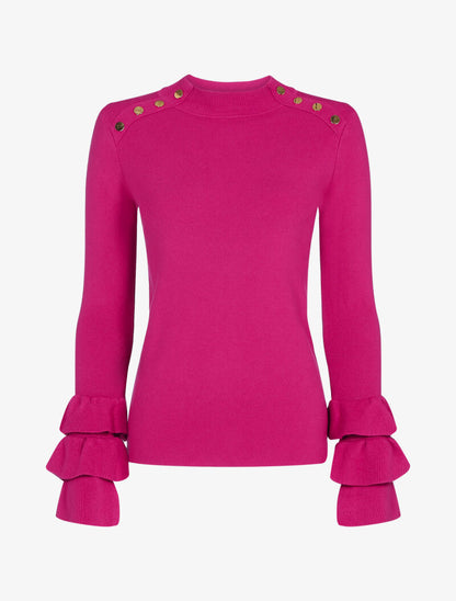 Pull doux à manches volantées - fushia - 1