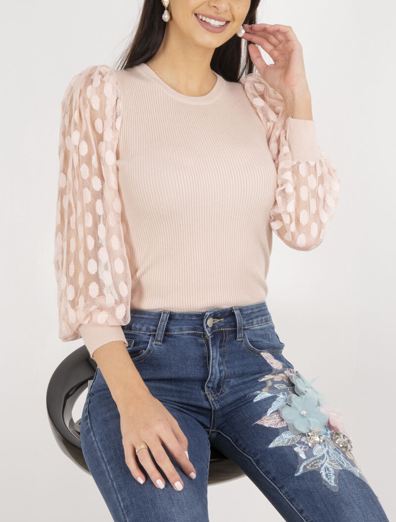 Pull à manches en tulle - rose orange - 4