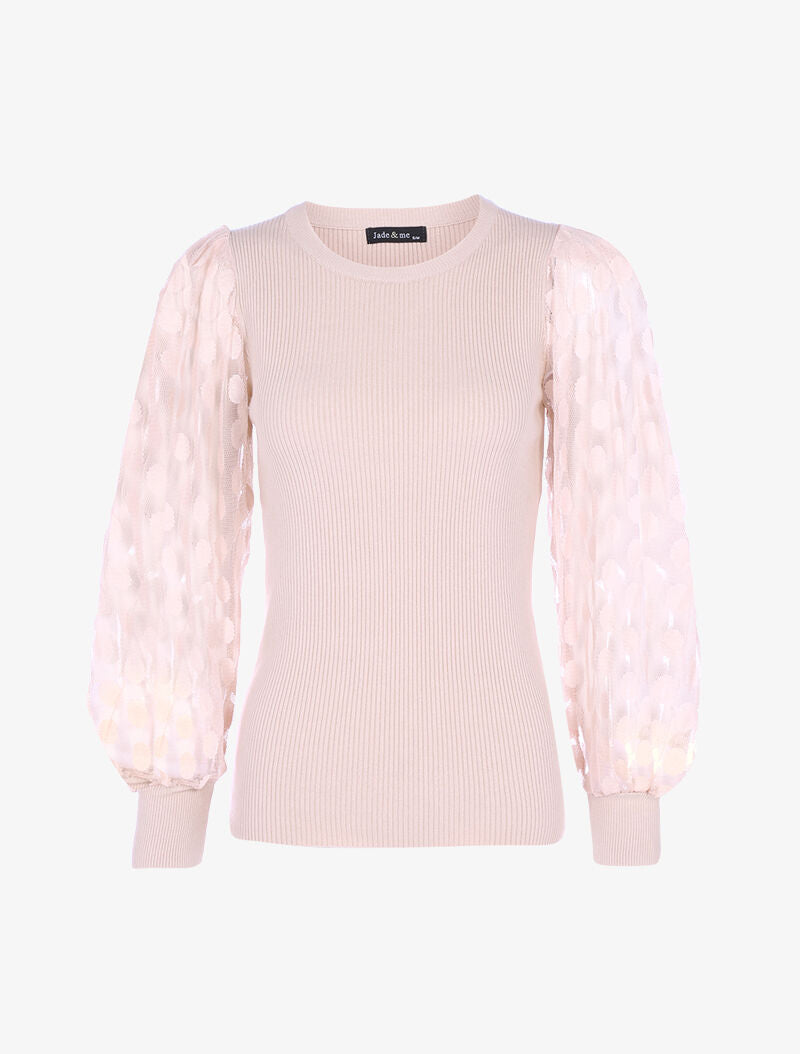 Pull à manches en tulle - rose orange - 2