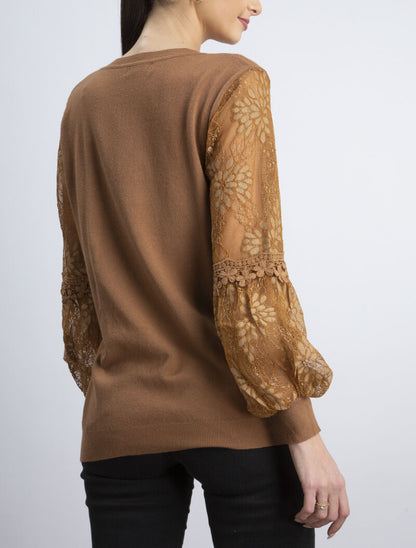 Pull à manches bouffantes stylisées - camel - 4