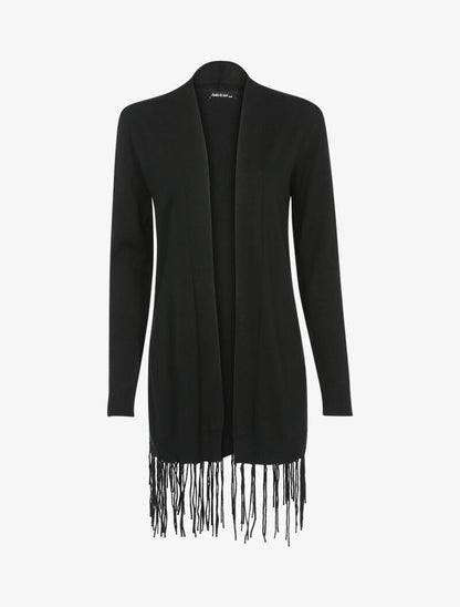 Gilet doux à bords frangés - noir - 1