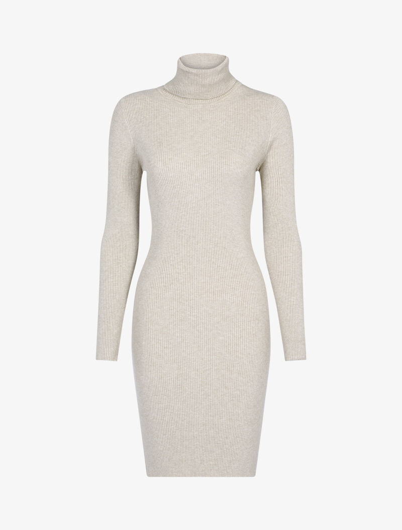 Robe-pull côtelée à col roulé - taupe - 3