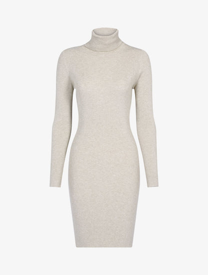 Robe-pull côtelée à col roulé - taupe - 3