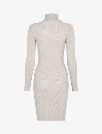 Robe-pull côtelée à col roulé - taupe - 2