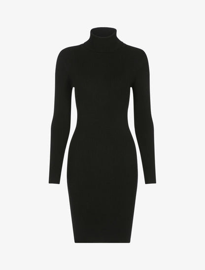 Robe-pull côtelée à col roulé - noir - 1