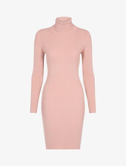 Robe-pull côtelée à col roulé - rose - 3