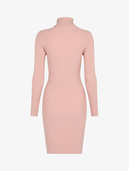 Robe-pull côtelée à col roulé - rose - 2