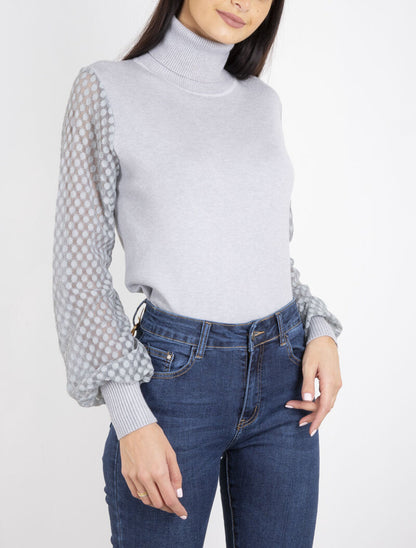 Pull à manches en dentelle imprimé - gris - 4