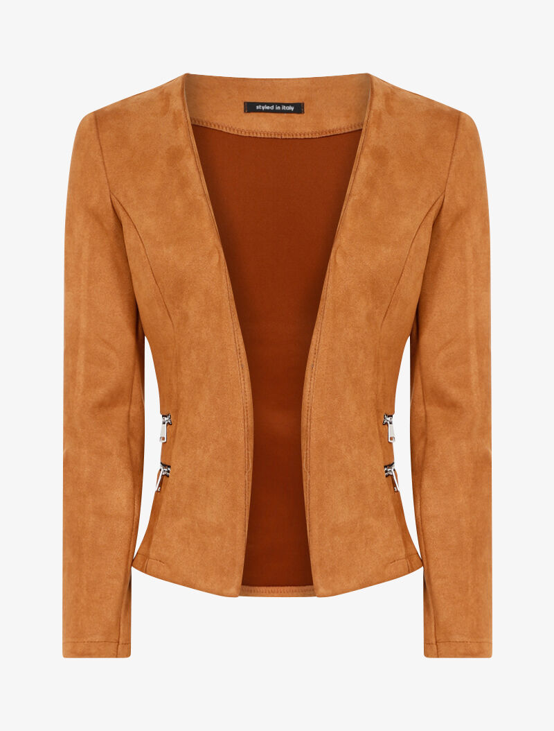 Veste en suédine à zips décoratifs - camel - 3