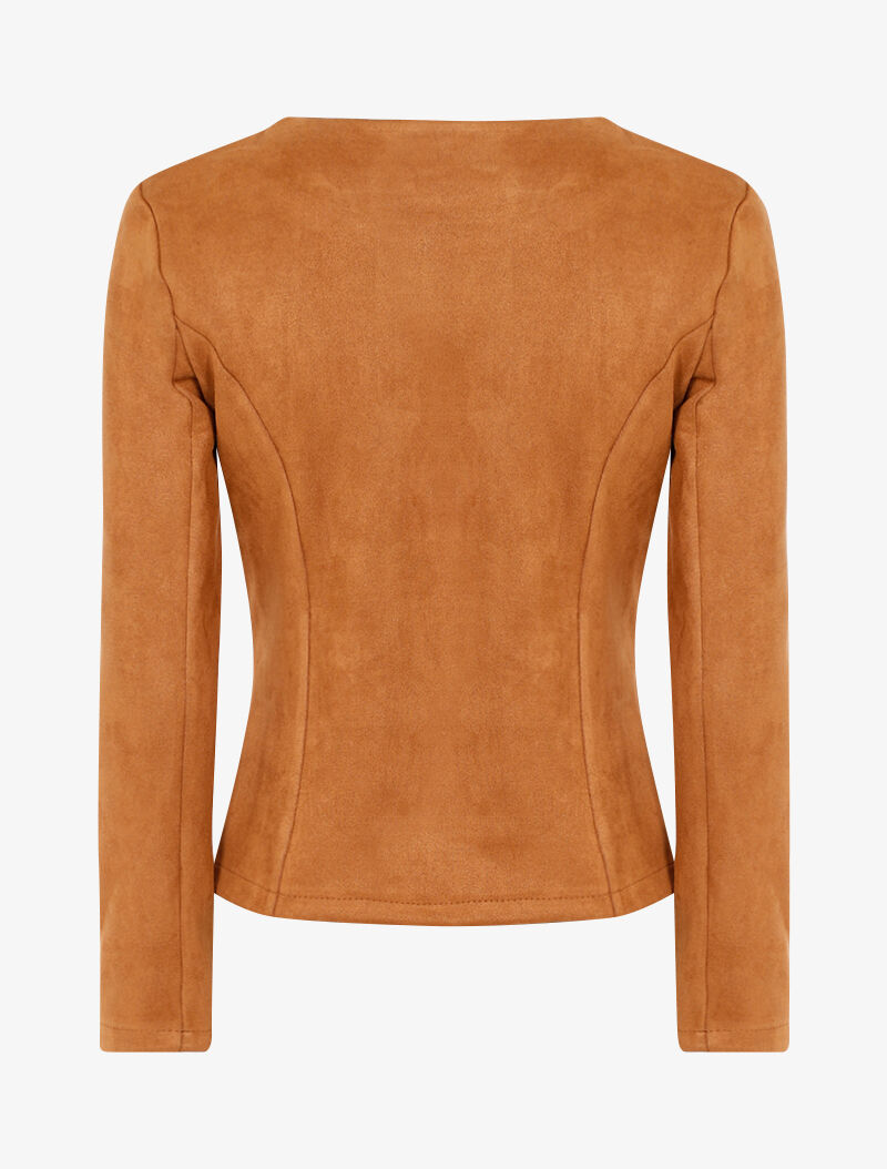 Veste en suédine à zips décoratifs - camel - 2