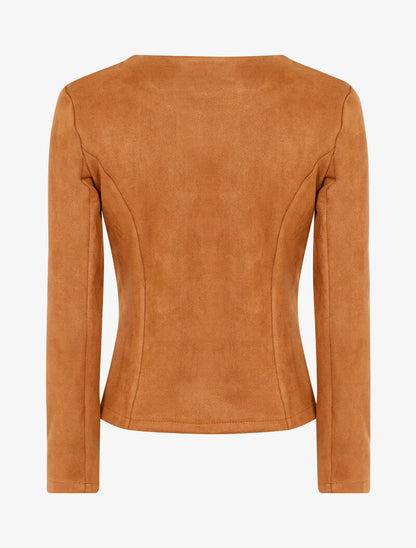 Veste en suédine à zips décoratifs - camel - 2