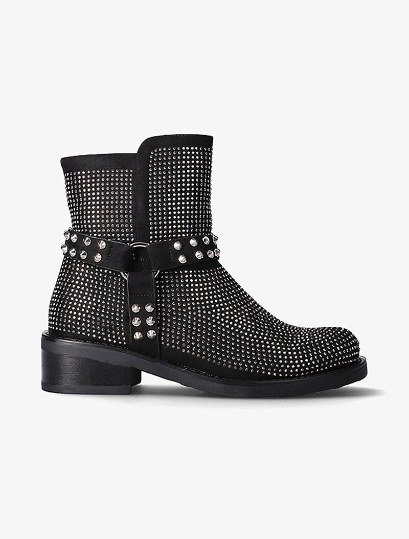 Boots à strass et lanières à picots - noir - 5