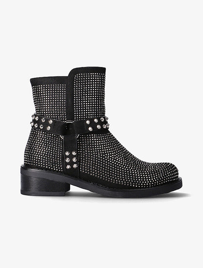 Boots à strass et lanières à picots - noir - 5