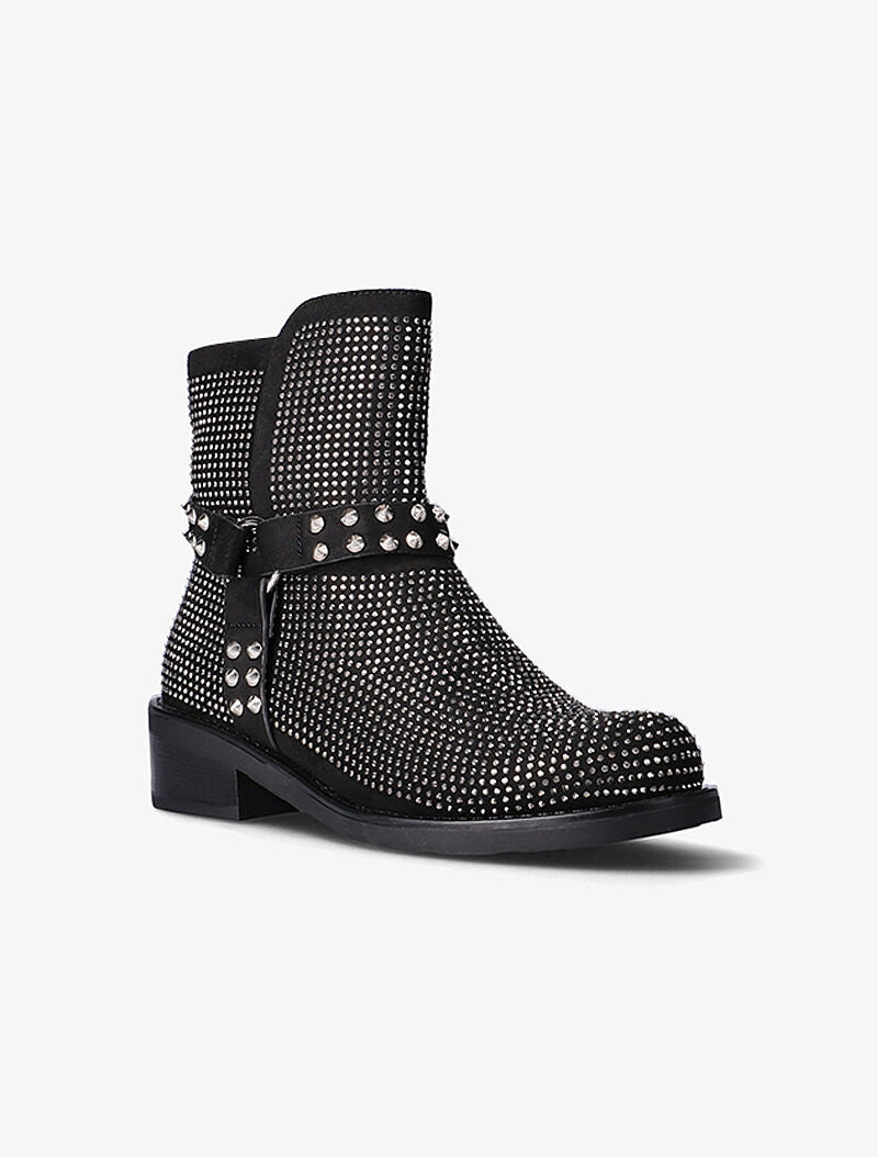 Boots à strass et lanières à picots - noir - 2