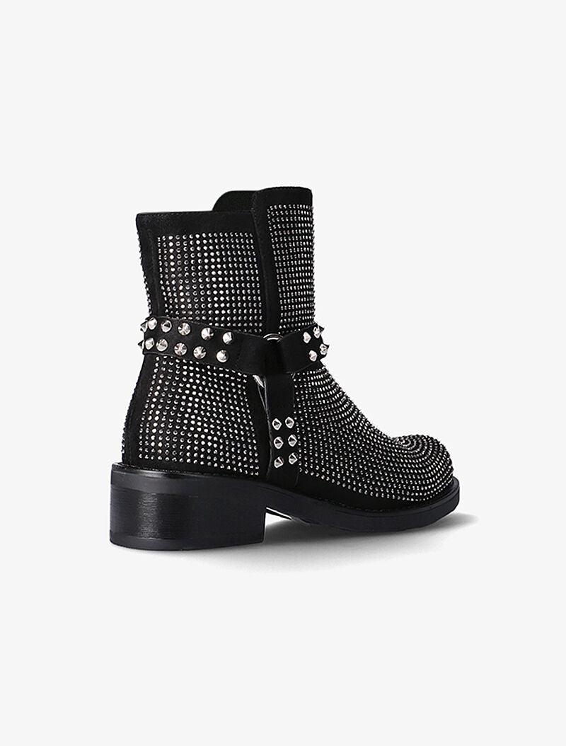 Boots à strass et lanières à picots - noir - 4