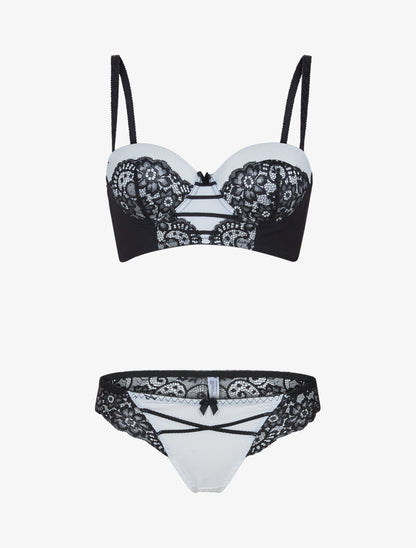 Ensemble bustier à détails dentelle - noir/blanc - 1