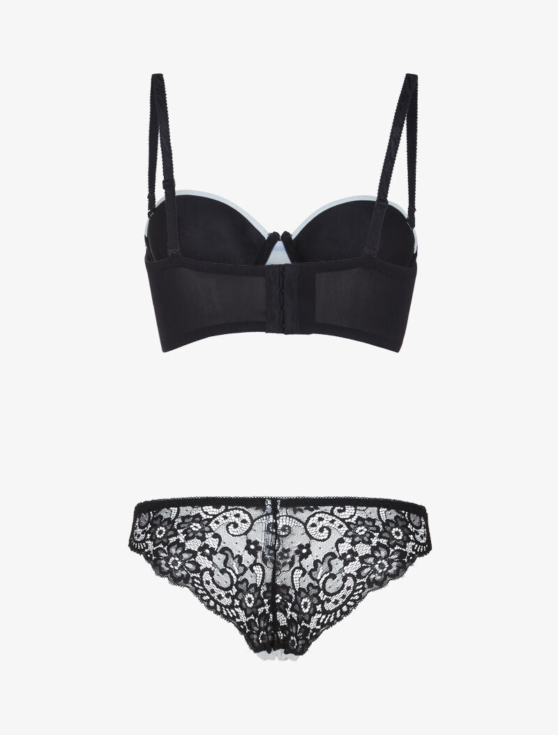 Ensemble bustier à détails dentelle - noir/blanc - 2