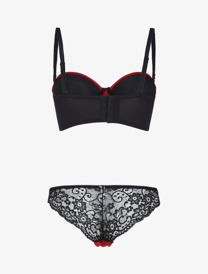 Ensemble bustier à détails dentelle - rouge/noir - 2