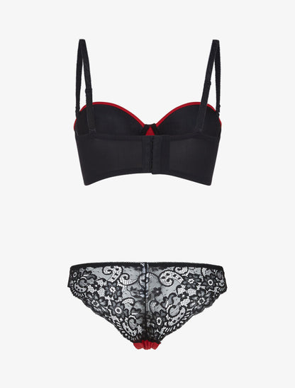 Ensemble bustier à détails dentelle - rouge/noir - 2