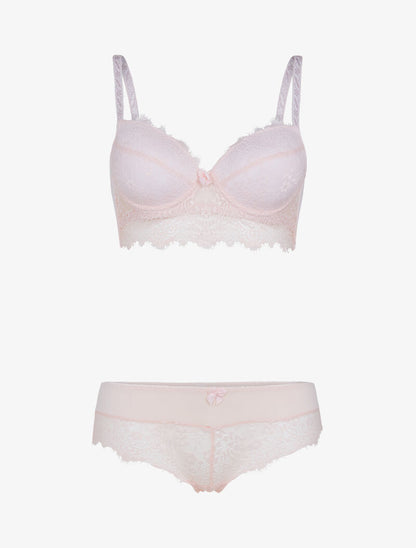 Ensemble bustier en dentelle - rose orange - 1