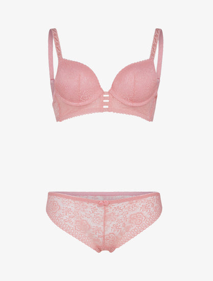 Ensemble bustier en dentelle et détails élastiqués - rose - 1