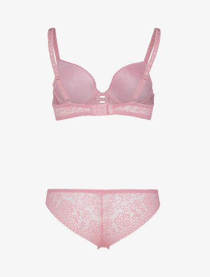 Ensemble bustier en dentelle et détails élastiqués - rose - 2