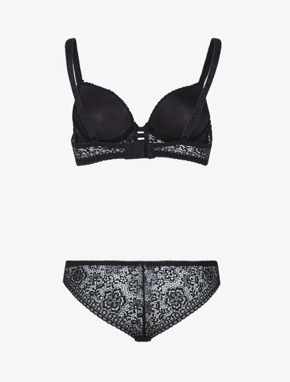 Ensemble bustier en dentelle et détails élastiqués - noir - 2
