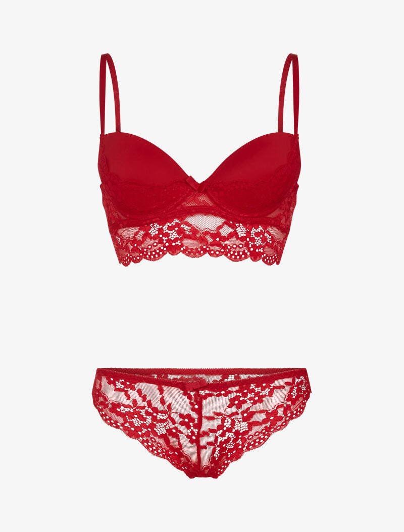Ensemble bustier bi matière - rouge - 3