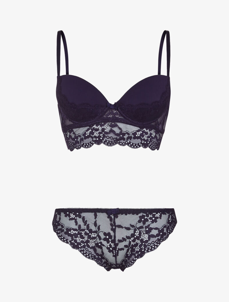 Ensemble bustier bi matière - bleu nuit - 1