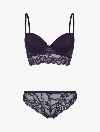 Ensemble bustier bi matière - bleu nuit - 1