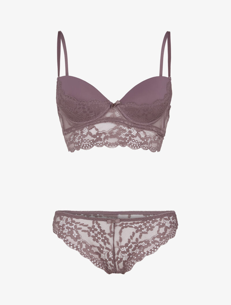 Ensemble bustier bi matière - rose parme - 1