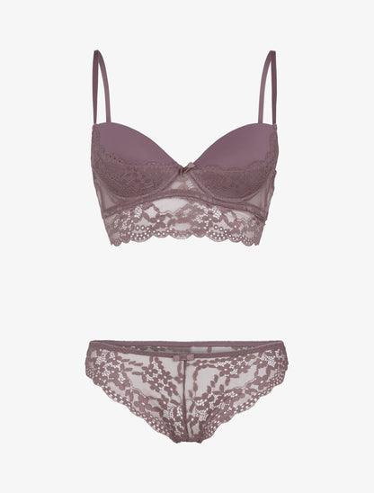 Ensemble bustier bi matière - rose parme - 1